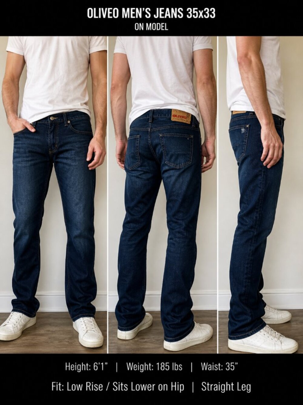 Oliveo Handmade Jeans Mens 35x33 Dark Wash Straight Leg Premium Denim NWT